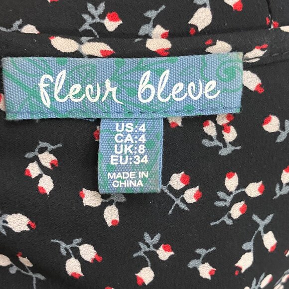 Anthropologie Size 4 Fleur Bleue Black Floral Chiffon Peasant Boho Mini Dress - Picture 4 of 5